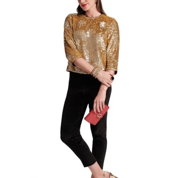 Frances Valentine Taylor Sequin Top in Gold - SZ Medium- NWT - Picture 3 of 10